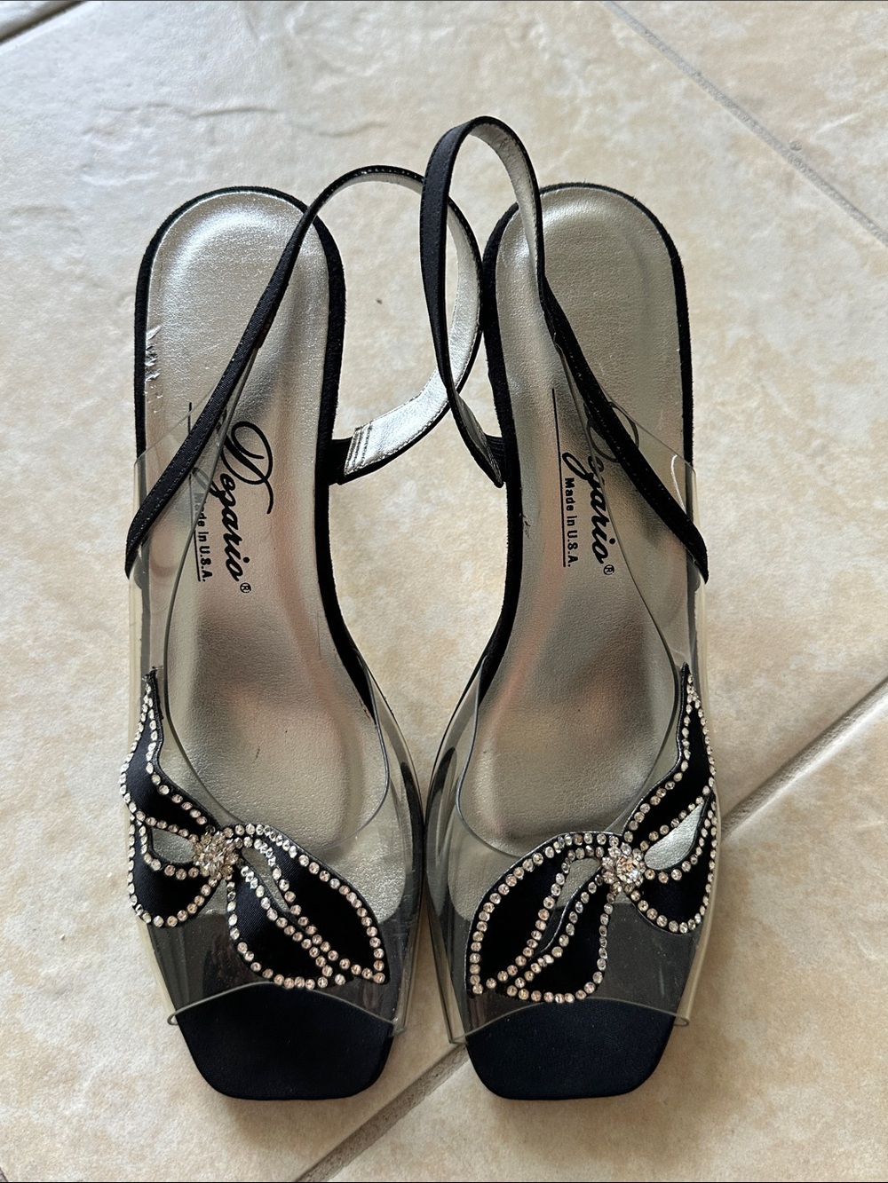 D'Gario Black Embellished Slingback Heels